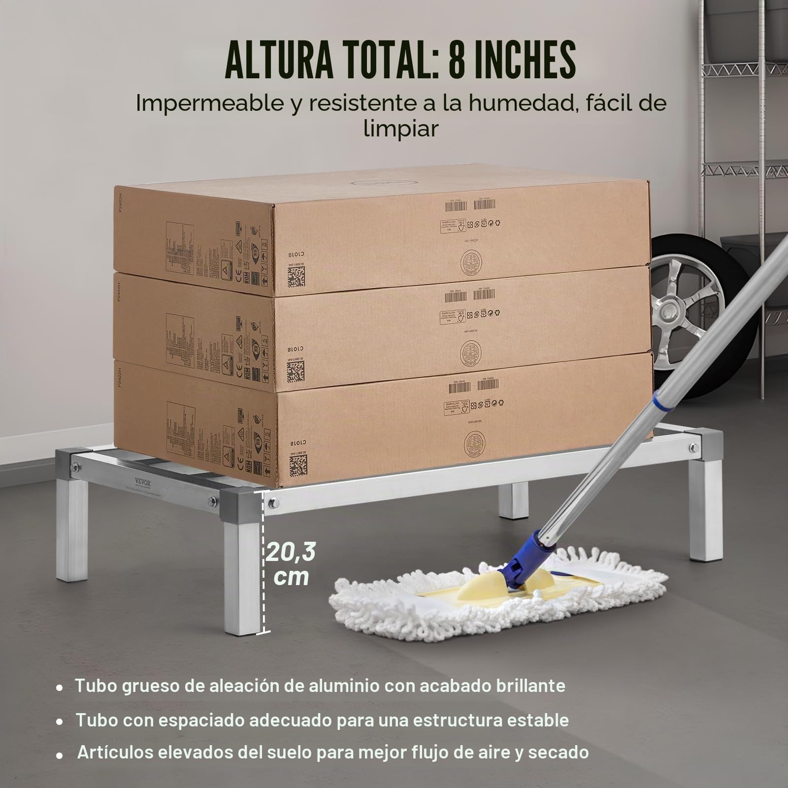 VEVOR Estante de Estiba de Aluminio 91,4x50,8x20,3 cm Estante de Almacenamiento Comercial Carga de 454 kg Fácil Montaje para Almacenamiento de Alimentos en Suelo, en Restaurantes, Cocinas, Garajes