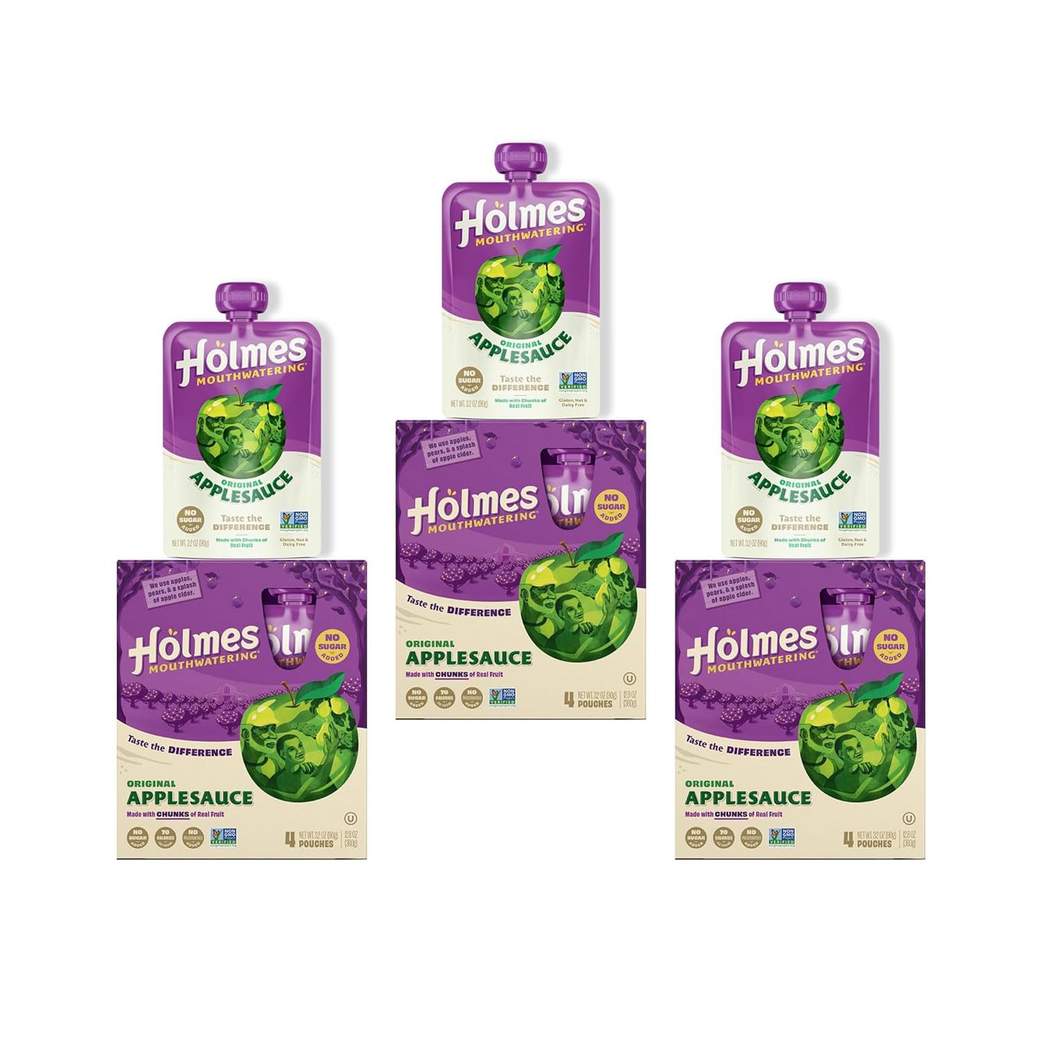 Holmes Mouthwatering Applesauce Squeeze Pouch, Organic Strawberry Applesauce Pouches with Real Chunks of Fruit, No Artificial Flavors Fruit Snack (Strawberry Peach, 24 Pack of 3.2 oz)