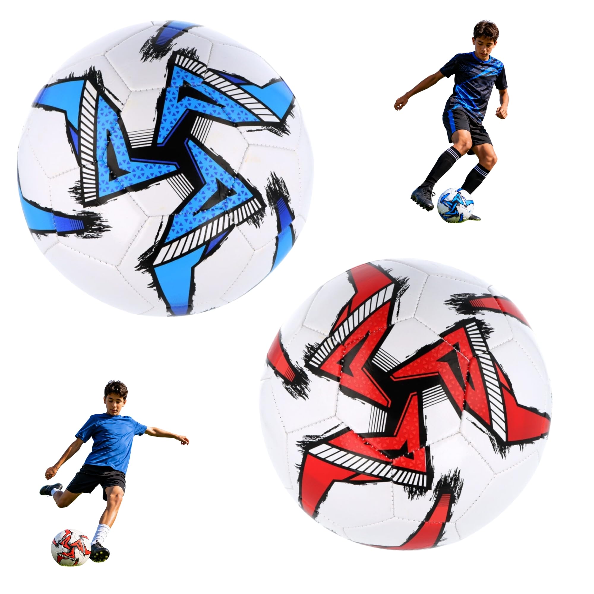 SRV Hub 2 Pack Size 5 Footballs, 32 Panel Soccer Ball Bundle, Ready to Play, Football Training Equipment for Coaching, School PE & Outdoor Games, White & Red & White & Blue