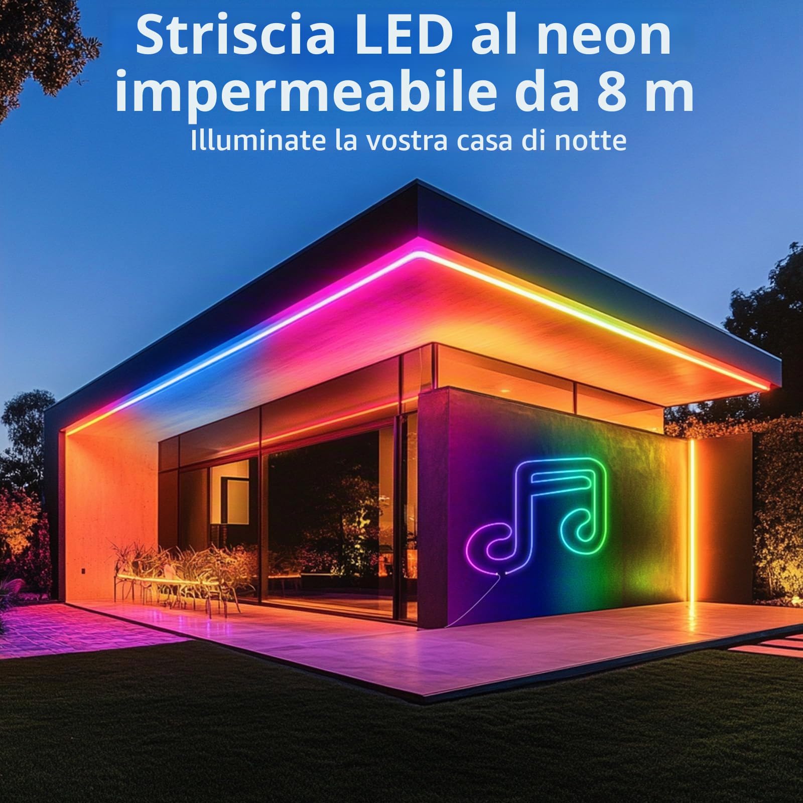 RGB+IC Neon Strisica LED 8M 24V, LED Strip Dimmerabile Flessibile Impermeabile IP65 con App Intelligente, Alimentatore, Telecomando, Striscia LED Silicone Decorazioni di Natale Halloween