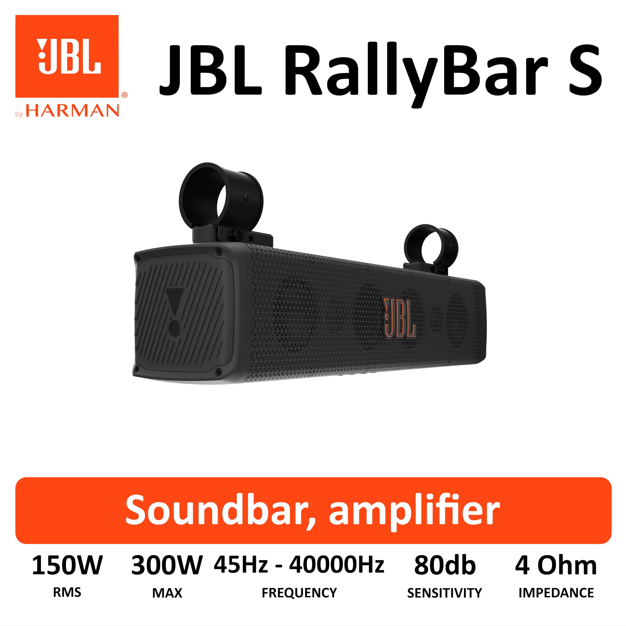 JBL RallyBar S Universal Outdoor Soundbar - 21", 150W, Bluetooth, IP66 | 8-Lautsprecher-System Fahrzeuge & Boote Wasserdicht, 150 Watt rms Verstärker, Pro Sound und Innovative Halterung