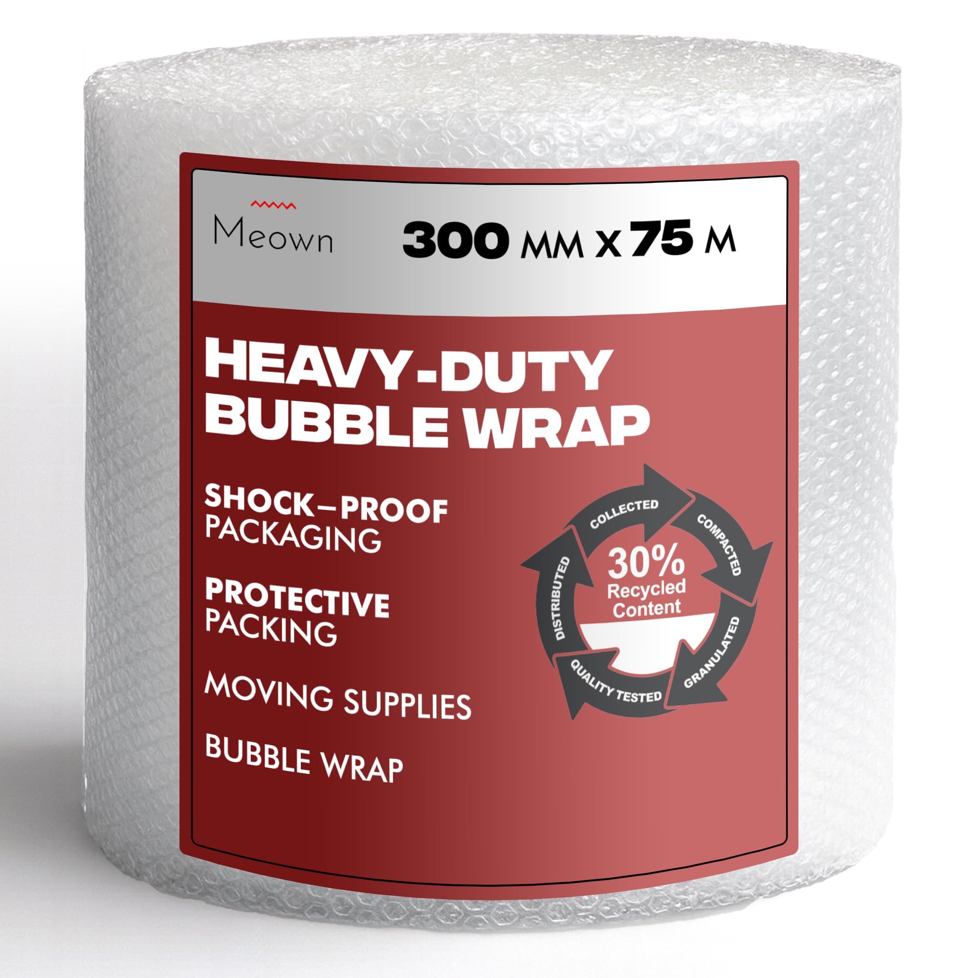 Meown Clear Bubble Wrap Roll 300Mm × 75M – Small Bubble (10Mm) Protective Packaging For Moving House, Packing Boxes, Storage & Shipping | Lightweight Cushioning Wrap For Fragile Items & Parcels