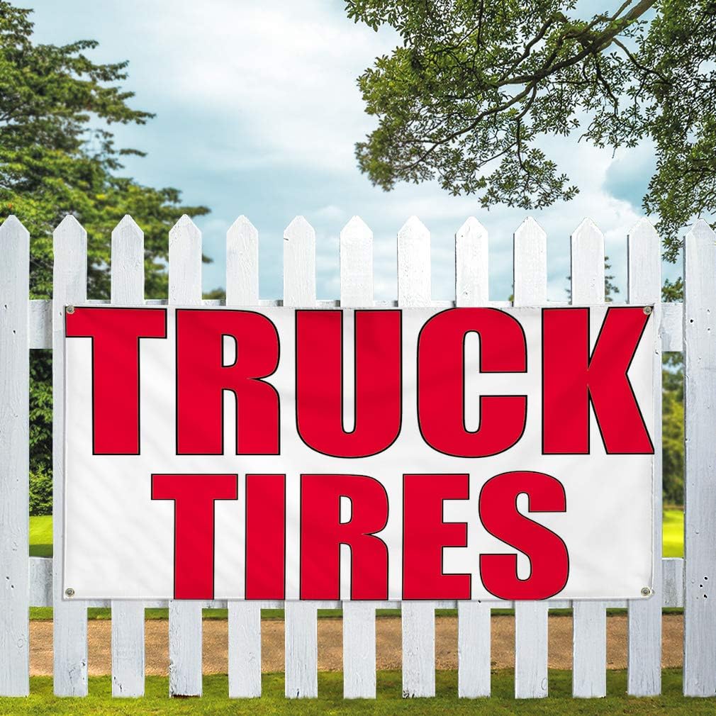 Vinyl Banner Multiple Sizes Truck Tires Outdoor Advertising Printing F Automotive Outdoor Weatherproof Industrial Yard Signs White 4 Grommets 16x40Inches