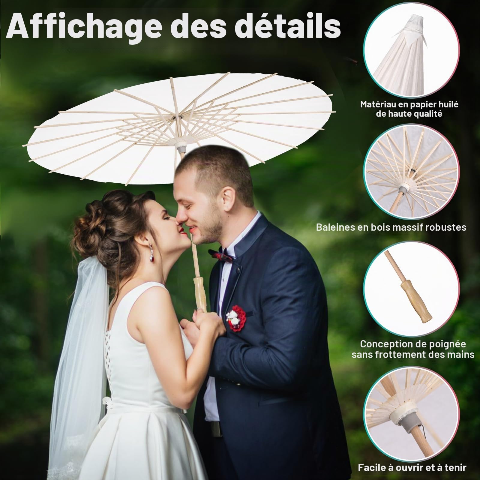 4 pièces Parasol en papier 60 cm chinois japonais parapluie blanc DIY peinture décorative pour mariage, décor de fête de mariée