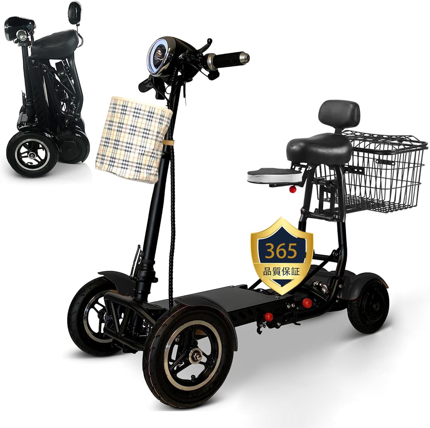 LangTu 電動シニアカート 走行40km リチウムイオン電池 全自動車椅子 電動ミニカー 折り畳み 軽量車いす 電磁ブレーキ 歩行補助 電動車いす 電動車椅子 四輪車 運転免許不要 PSE適合 TAISコード取得済 高齢者用 障害者用（黒）