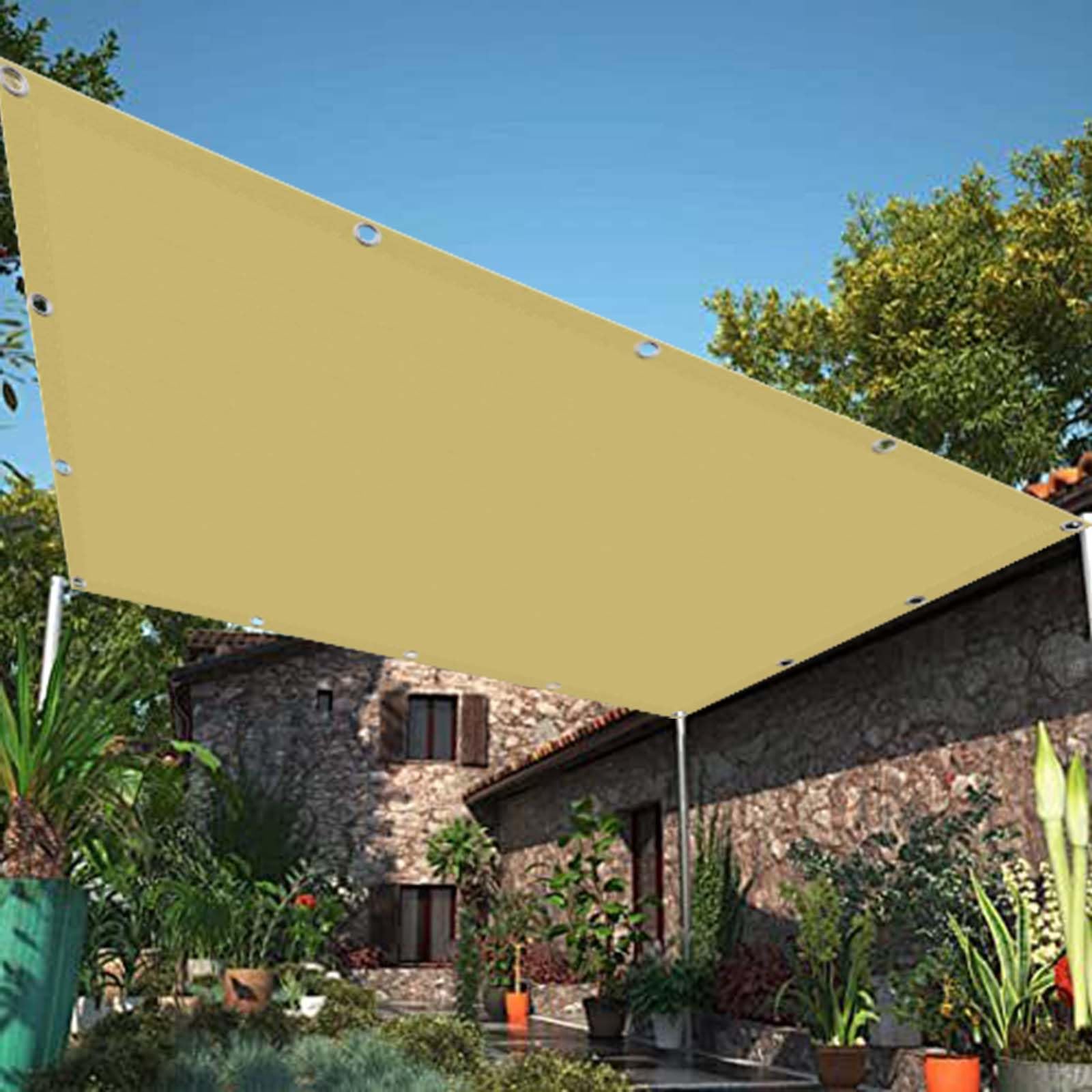 Voile d'ombrage 7x9m jaune sable en PES imperméable avec œillets