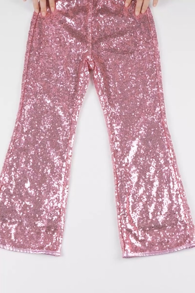 Pantalon Paillettes Femme Jambe Large - Taille Haute, élastique, 60% Paillettes 40% Polyester | Pour Disco, Danse, Fêtes