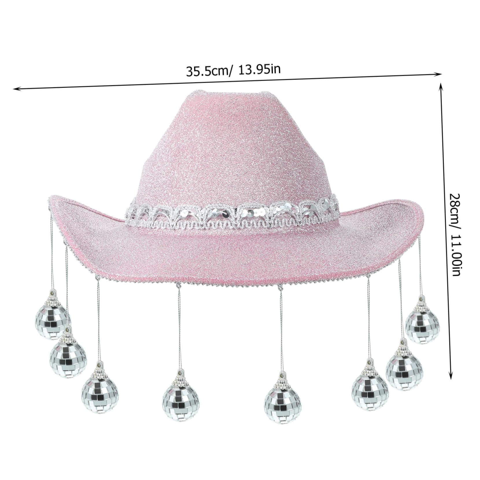 Alipis Spiegelkugel Cowgirl Hut Curved Western Hat mit Glänzender Disco Fringe für Festival Karneval Cosplay Party und Bühnenauftritt Damen Kopfbedeckung