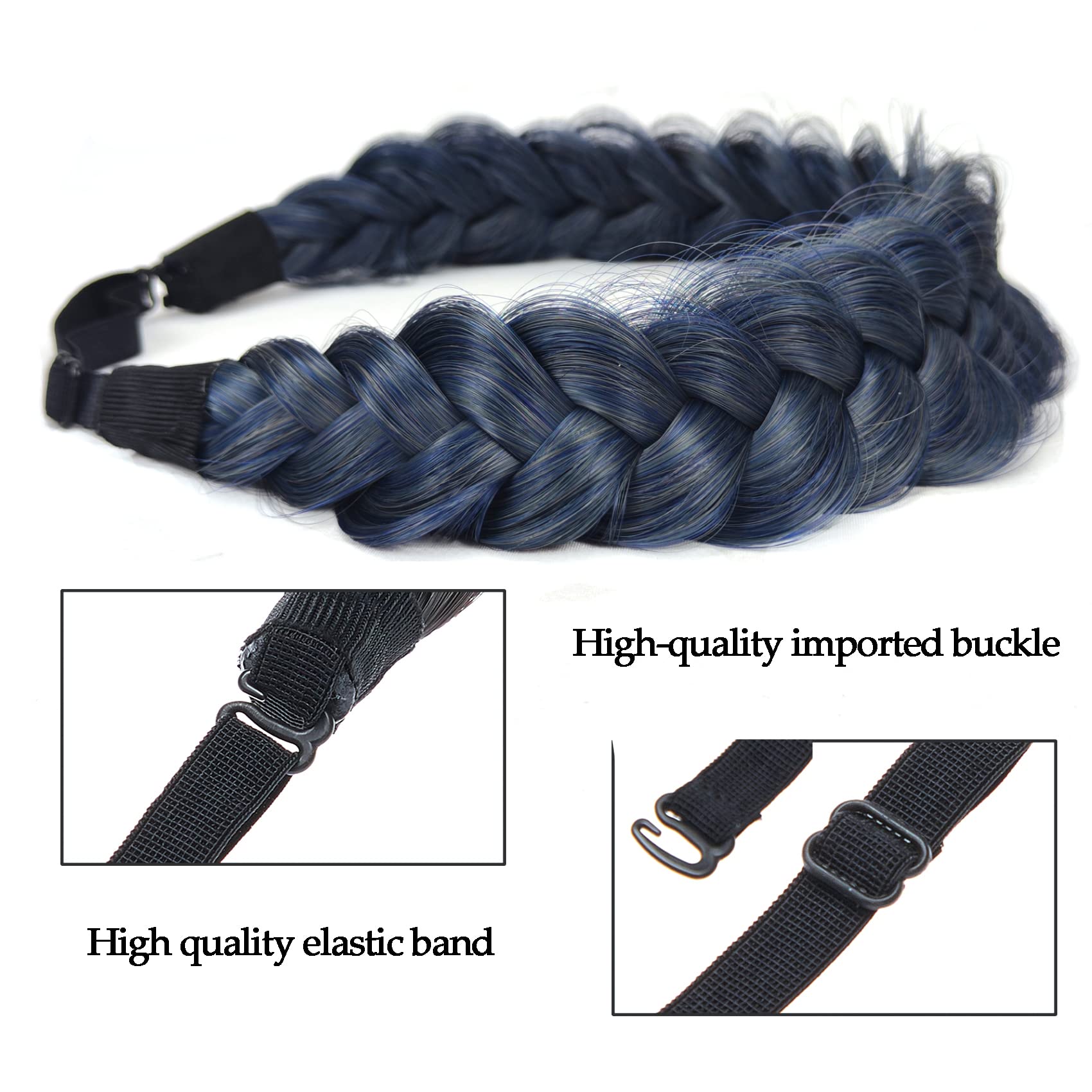 Fascia per capelli intrecciata, 2 fili, classica, grossa, larga, elastica, di qualità, sintetica, intrecciata, per donne e ragazze, 65 g (colore mirtillo)