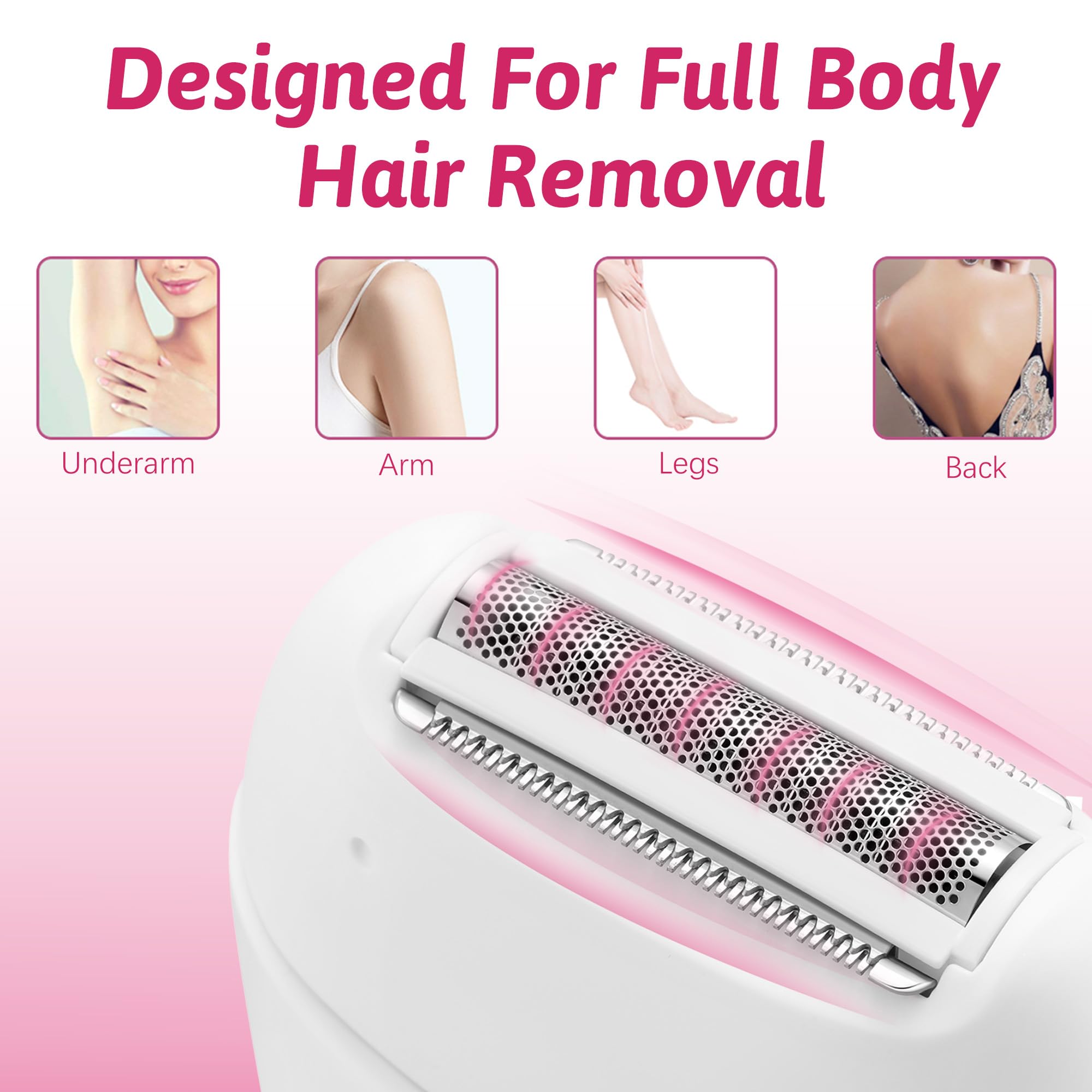 VGR 739 Epilatore 3 In 1 Per Donne, Senza Fili IPX4 Impermeabile Con Testa Epilatore, Rasoio E Rimuovi Calli, 2 Velocità E Luce LED, Epilatore Ricaricabile USB Per Viso E Corpo