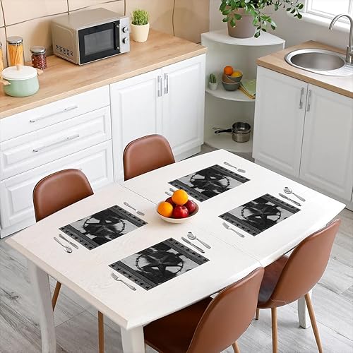 Miniatura 3 de Manteles individuales con estampado de piel de vacuno de 12 x 18 pulgadas, diseño retro de pentagrama, geométrico, lavables, fáciles de limpiar,