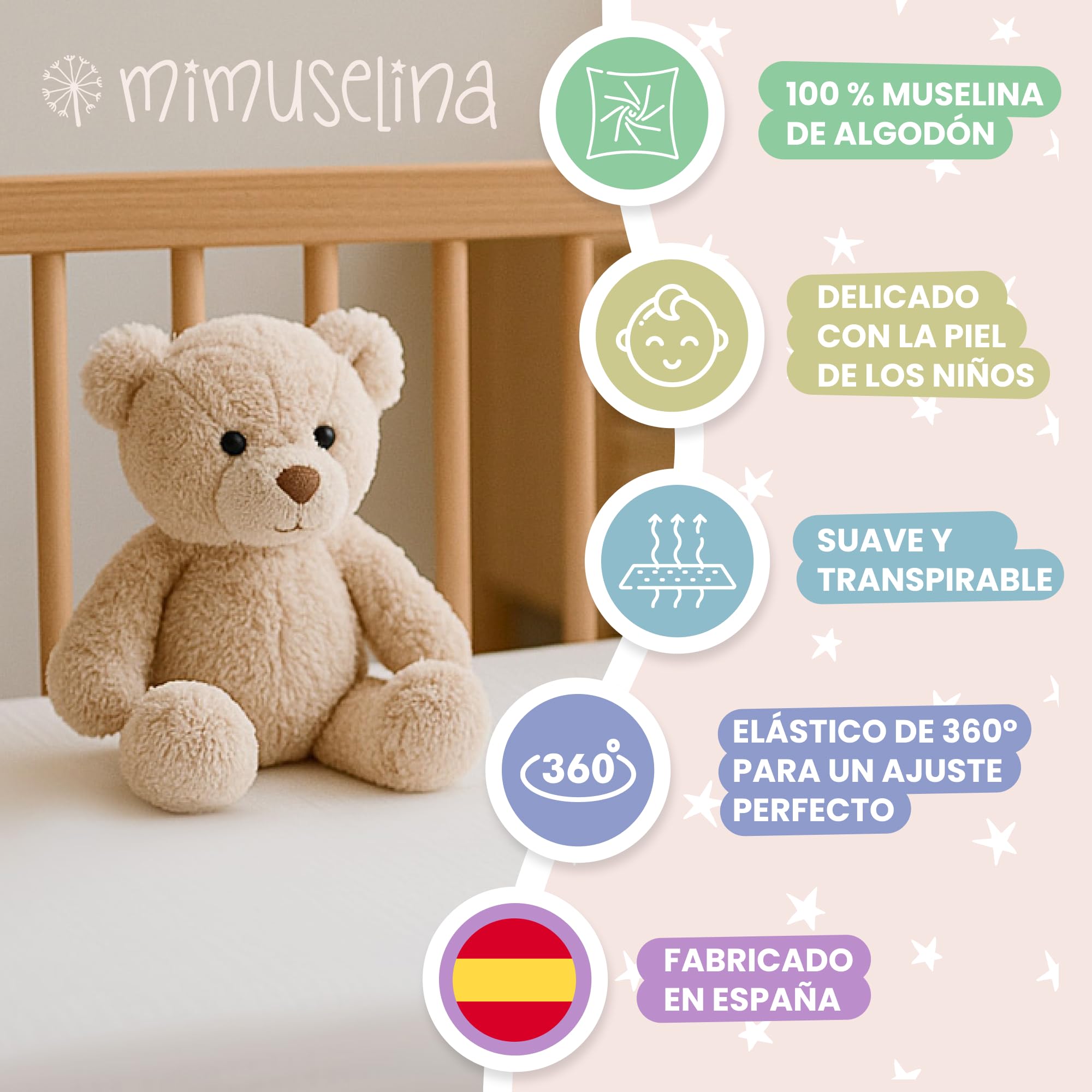 MIMUSELINA Sabanas Capazo Bebe 35x75 | Pack de 2 Sabanas Moises 100% Algodón Muselina Suave y Transpirable | Hechas en España | Blanca - Blanca