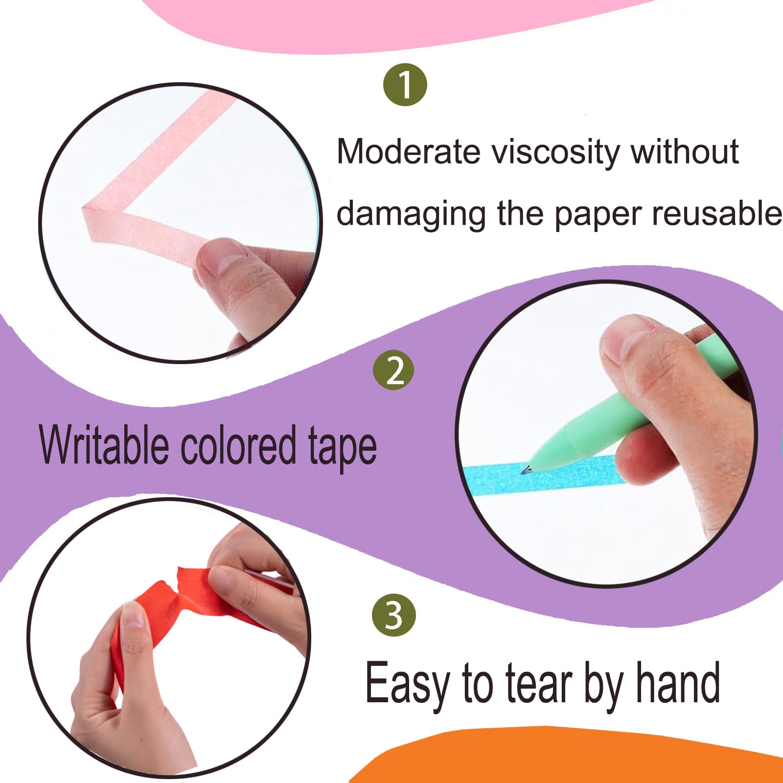 wodehahagou 8 Rolls Rainbow Masking Tape 1.5cm x 13m Masking Tape,Writable Coloured Masking Tapes Colourful Tape for Office,Home - Image 3
