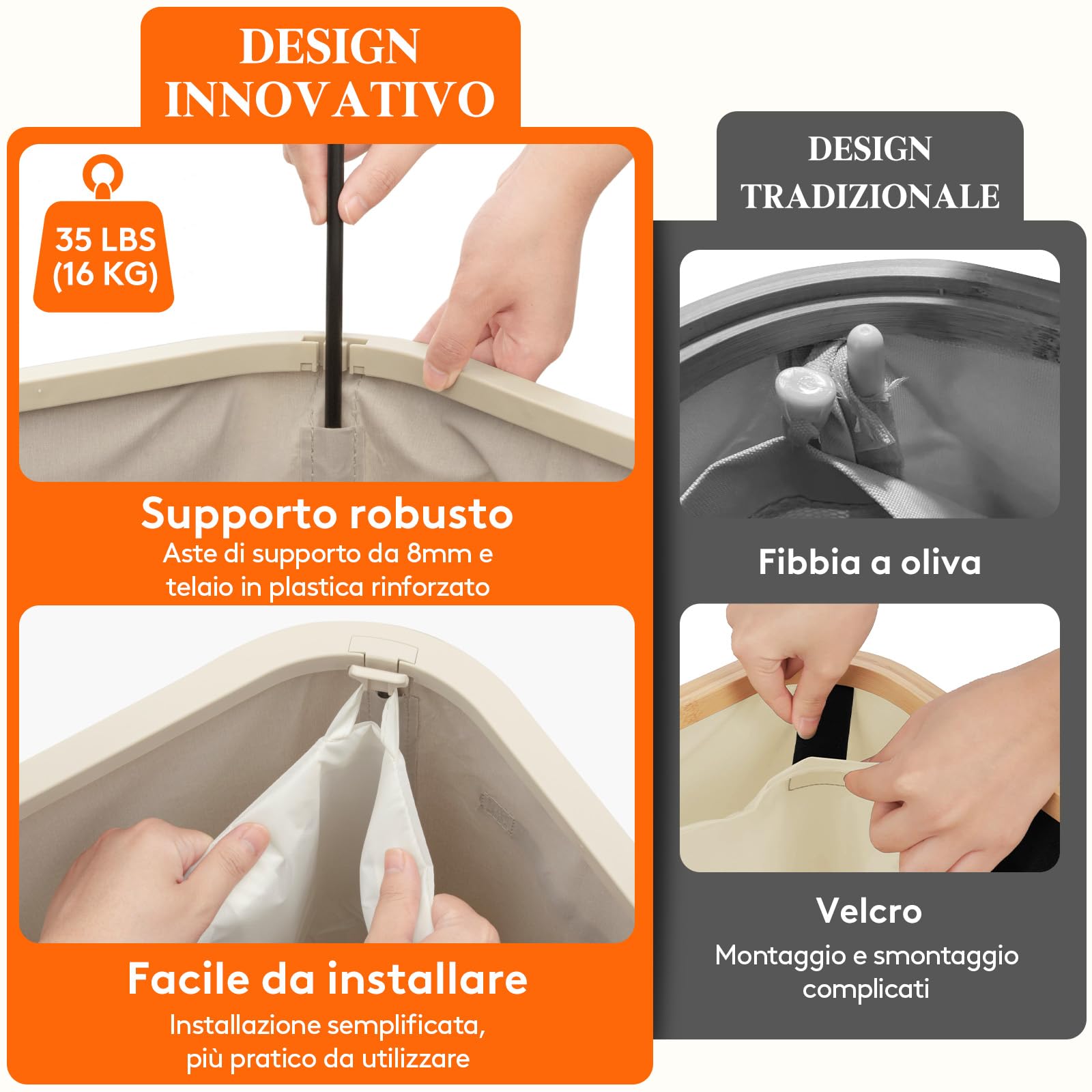 Lifewit Cesto Portabiancheria 105 L, Cesta Panni Sporchi con coperchio, Laundry Basket con Plastica Manici, Porta Biancheria Sporca per Bagno, Lavanderia, Camera da Letto, Beige
