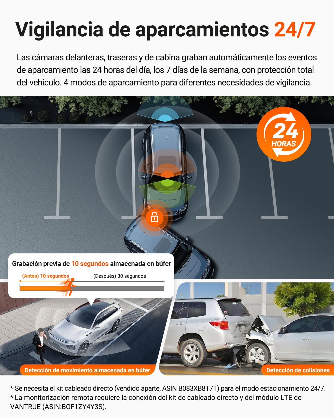 VANTRUE N4 Pro S Dashcam STARVIS 2 4K+ 1080P+ 1440P, 5GHz WiFi PlatePix™ Dash CAM GPS 360° HDR Buffer Monitor de Aparcamiento Cámara de Coche, visión Nocturna, Comando de Voz, LTE Opcional
