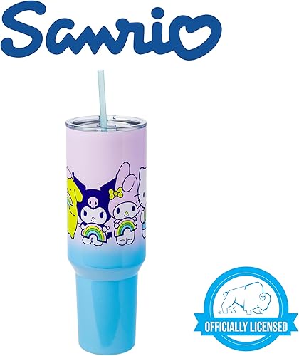 Miniatura 7 de Silver Buffalo Sanrio Hello Kitty and Friends With My Melody, Kuromi y Pompompurin Rainbow Ombre - Vaso de acero inoxidable con asa y pajilla, cabe