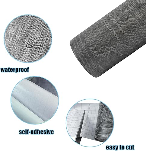 Vista 19 de YESUS Marco de papel tapiz 3D de grano de madera gris oscuro de 3.93 pies (32.8 ft), extraíble, PVC, impermeable, para despegar y pegar, adhesivo