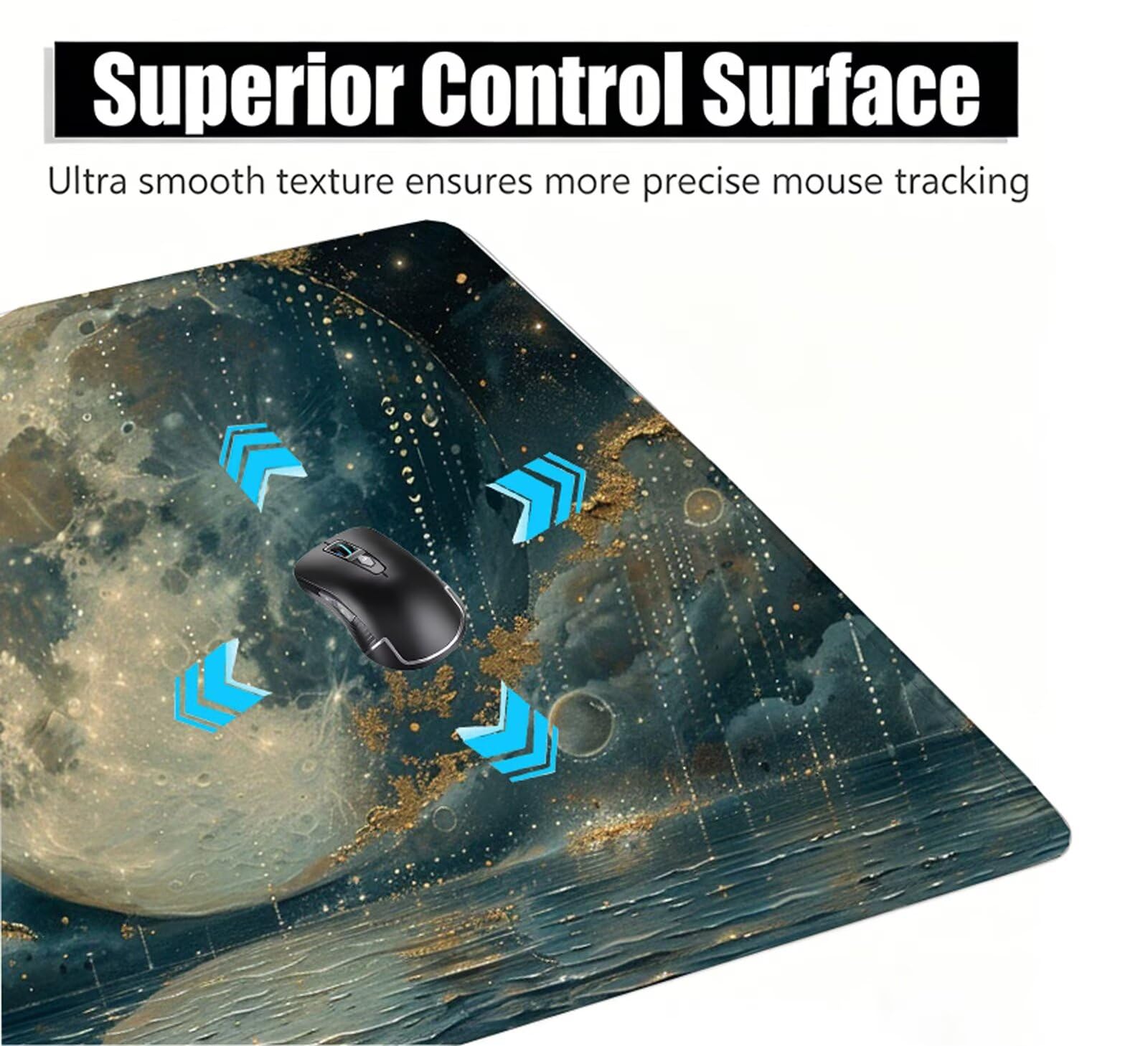Azul Alfombrilla Ratón XXL 150x80 cm Mouse Pad Grande Gaming Luna Alfombrilla Escritorio Antideslizante, Protector de Mesa para Ordenador y Teclado, Bordes Cosidos, Accesorios Oficina, Regalo W6-317