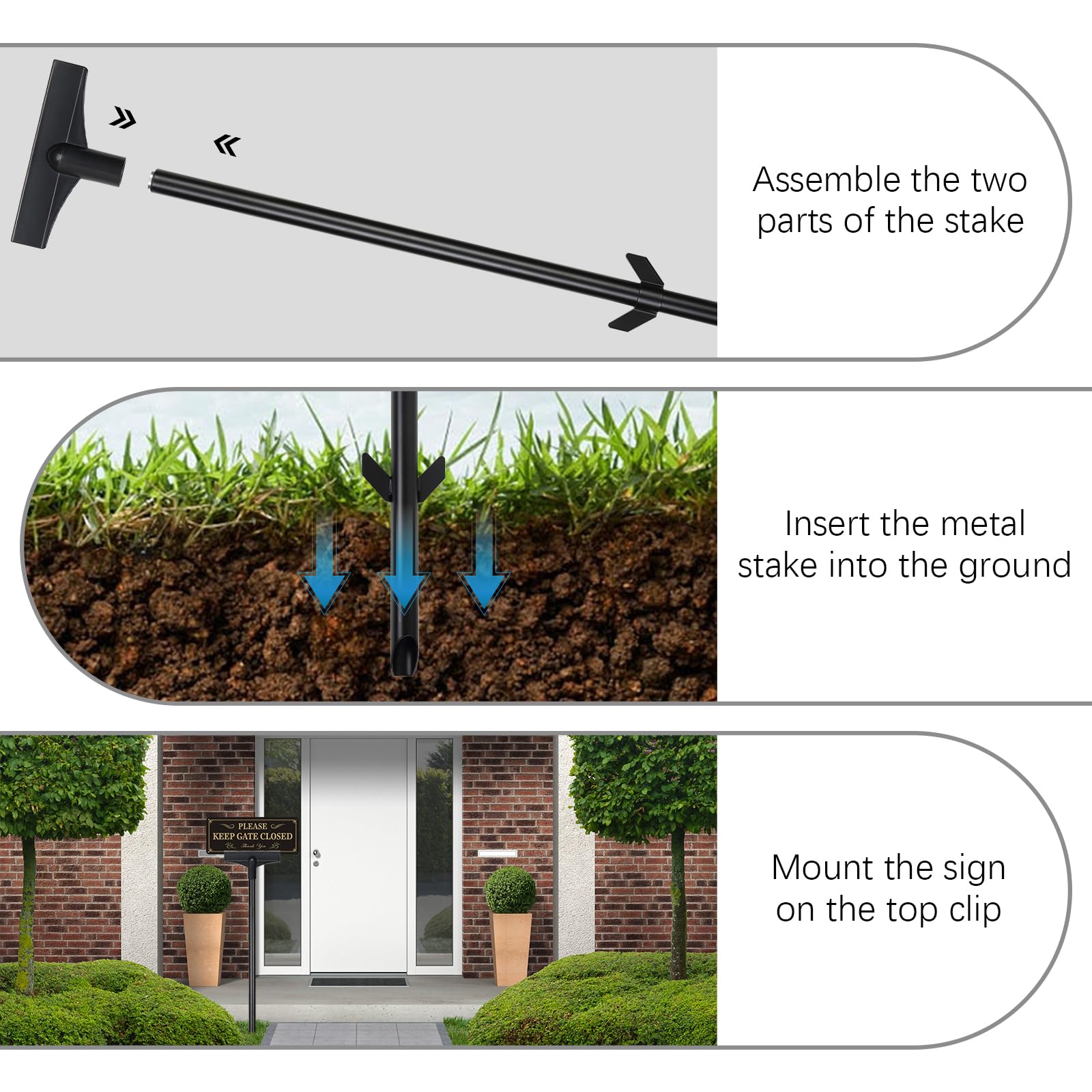 Estacas de señalización para carteles de 45 cm, soporte impermeable para señales de patio, soporte de letreros de metal, color negro, para jardín, patio, césped (4, negro)