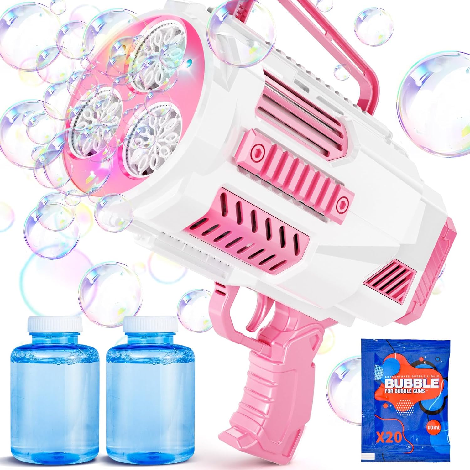 Pupu Pig Bubble Gun (No Dip) Toys for for 3 4 5 6 7 8 9 Year Old, Automatic Bubble Machine with Lights & Built-in Bubble Solution, Bubble Blower for Kids Toddlers Birthday (Pink) Bubble Gun(no Dip) - Pink