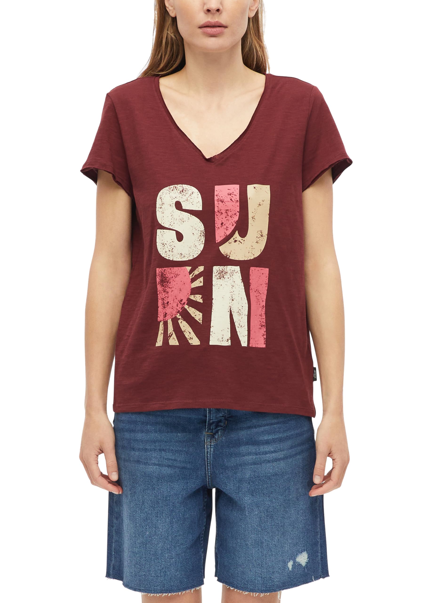 s.Oliver Women's 2178618 T-Shirt with Front Print (Pack of 1), red, 20