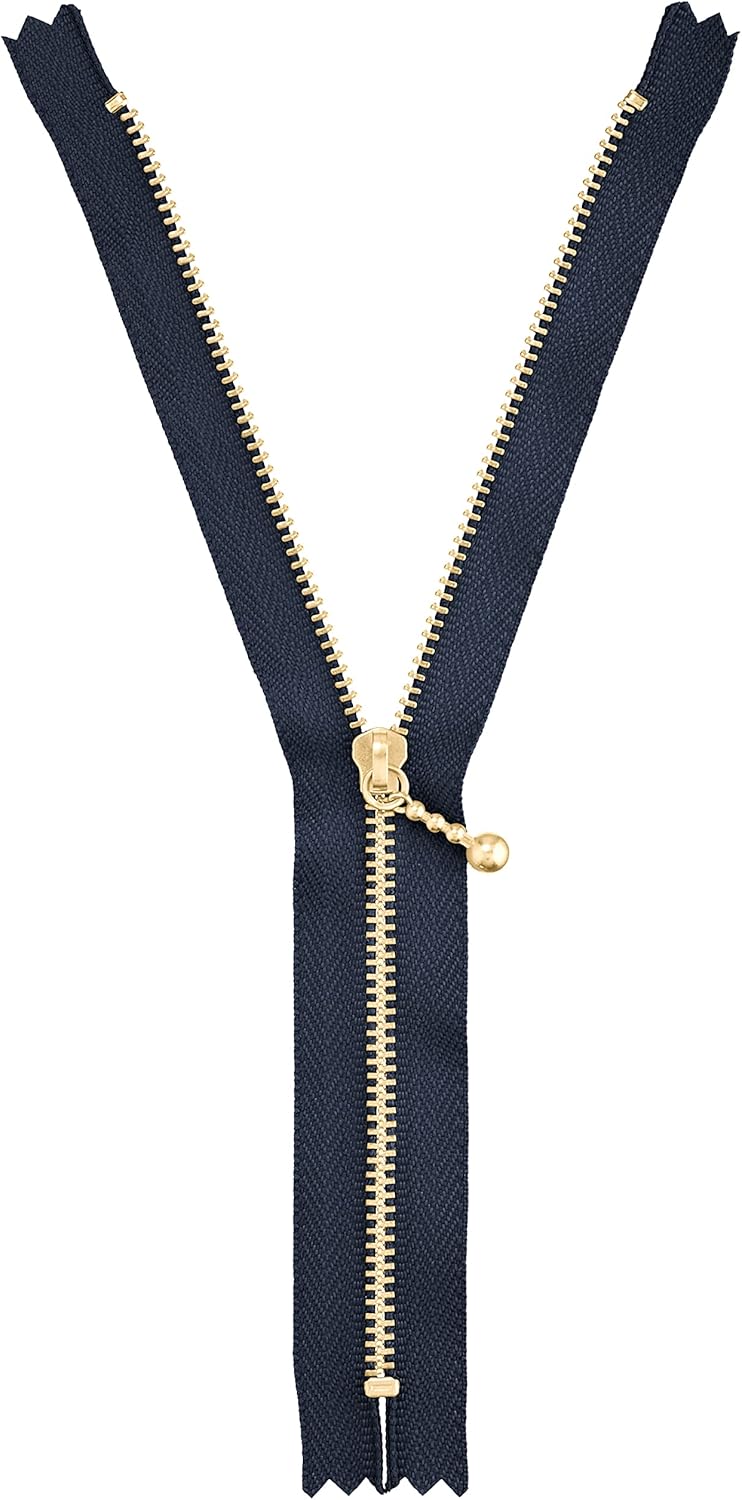 Y.K.K 3MGC-20 Gold With Ball, Zipper and Stop, Pack of 10, Length 7.9 inches (20 cm), Navy Blue