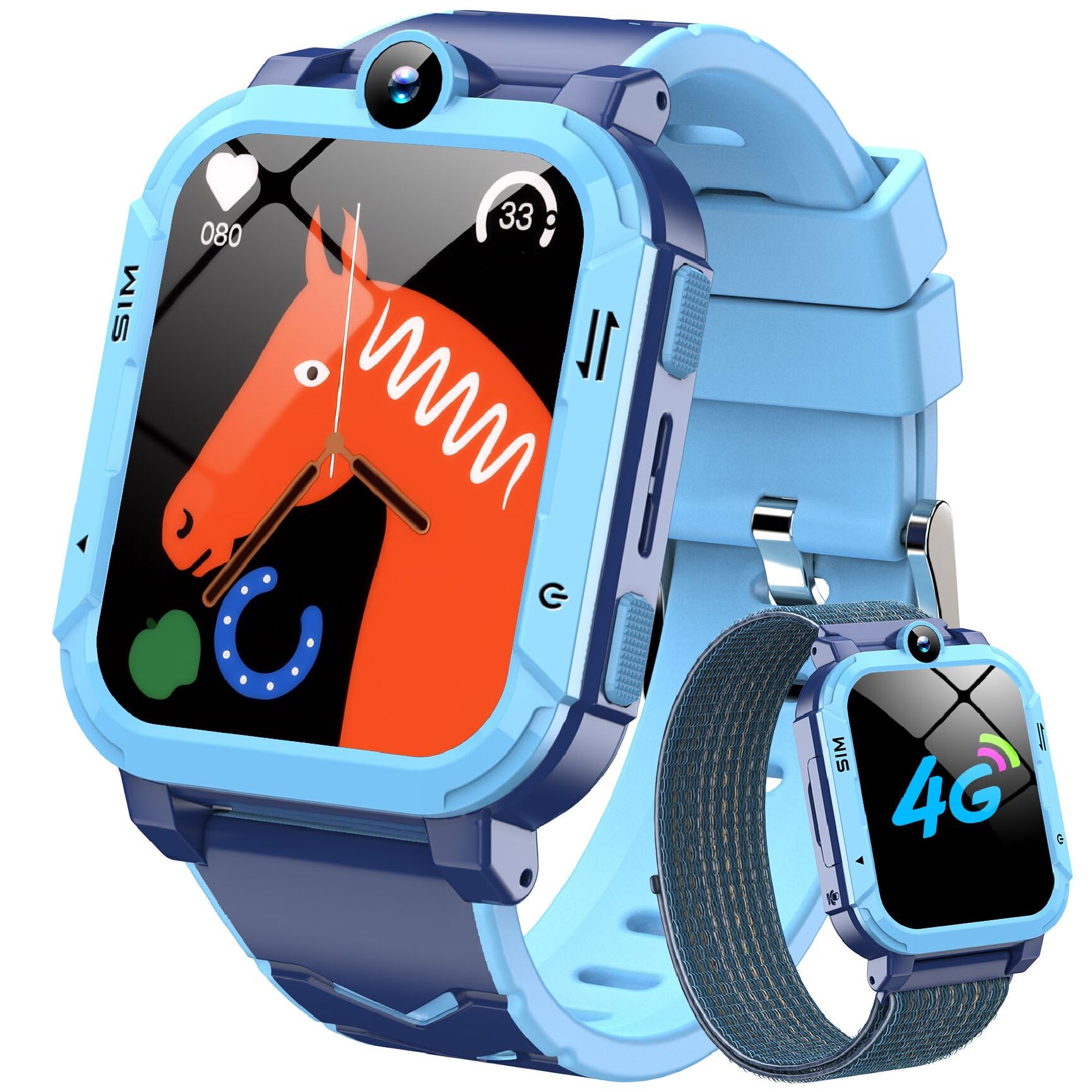 Blackview Reloj Inteligente Niño 4G, Videollamadas, Chat de Voz, 1.83” Smartwatch Niños con GPS Posición, SOS Llamar, Modo Escuela, Despertador, Podómetro, Calculadora, Batería Grande de 800 mAh, Azul ClimeCo Certified