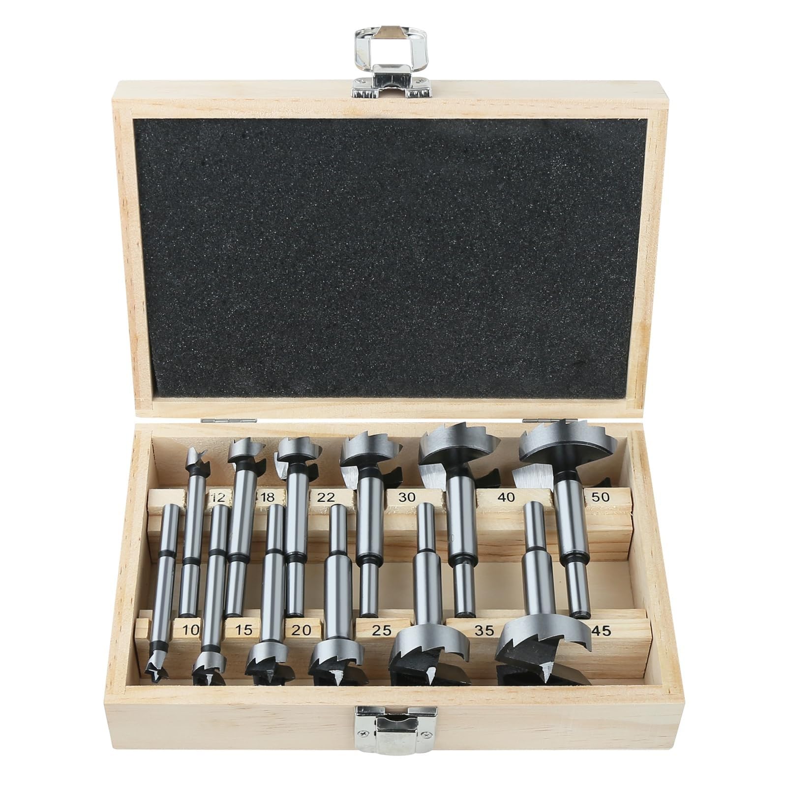 Set di 12 punte Forstner, 10 – 50 mm, per legno a denti molti, in acciaio con alto contenuto di carbonio con gambo rotondo, fresa per legno massiccio, MDF, plastica, truciolato, compensato