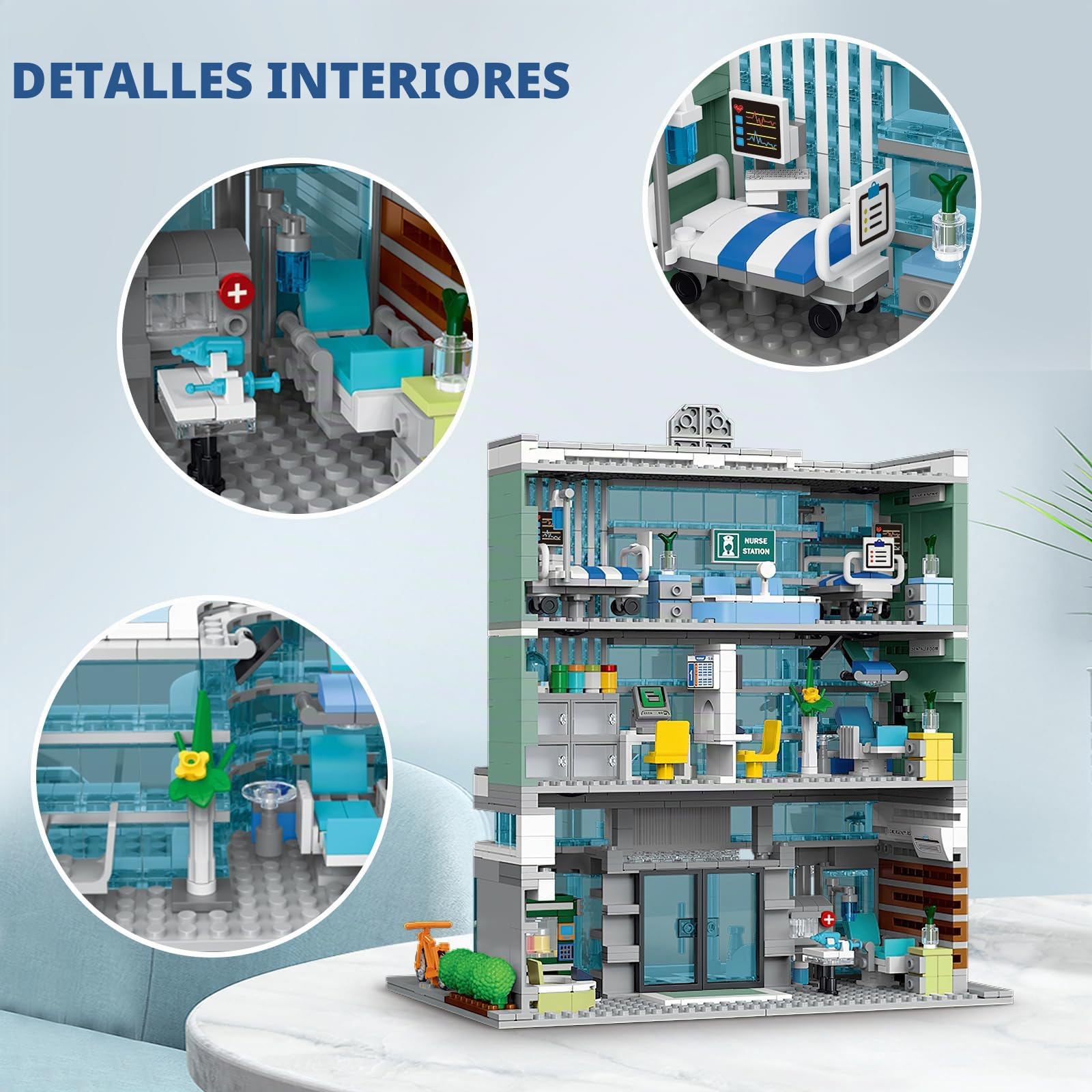 TOY PLAYER 1350 piezas City Hospital de juguete con iluminación LED compatible con Lego Modular de 3 pisos para adultos, idea de regalo para niños mayores de 10 años