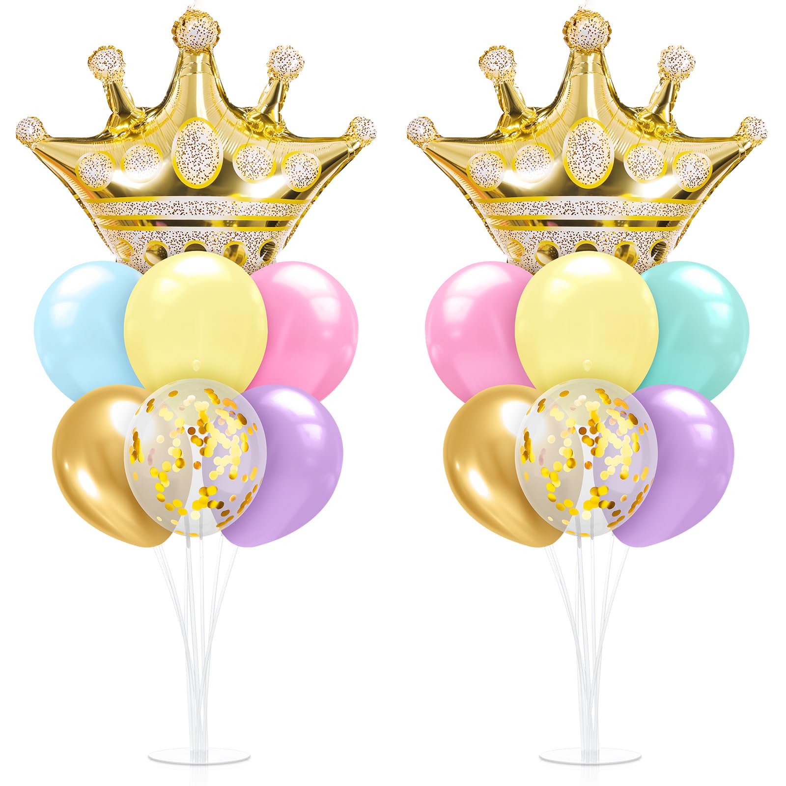 Photo 1 of Seematn 2 Set Princess Balloon Stand Kits Pastel Gold Crown Balloons Sticks Holder with Base, Princess Birthday Party Table Centerpiece Kit for Woman Queen Wedding Baby Shower Fairy Tale Decoration