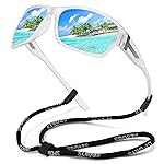 STORYCOAST Polarized Sports Sunglasses for Men Women Unbreakable Frame Cycling Fishing Driving Matte Clear Frame-Blue Mirror Lens