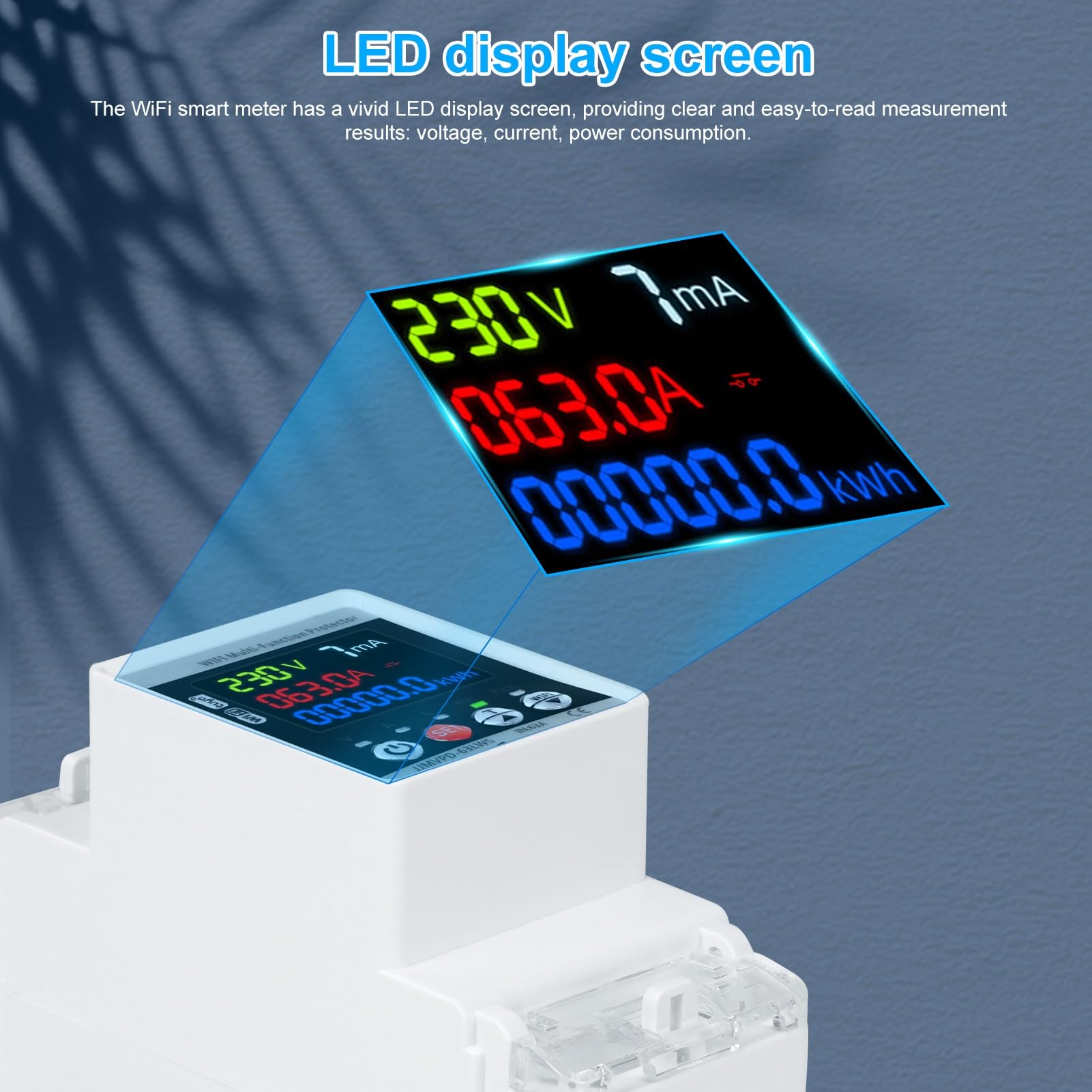DEWIN Medidor de Electricidad WiFi, 63A 230VAC Contador Electrico Protección Automática contra Sobretensiones Protector Sobretensiones Proteccion Sobretension (Voltaje Amperaje Ajustable)