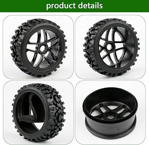 Miniatura 4 de 4 unidades de neumáticos RC a escala 1/8 y llantas para buggy rally de carreras cortas, todoterreno, arena, nieve, neumáticos todo terreno con