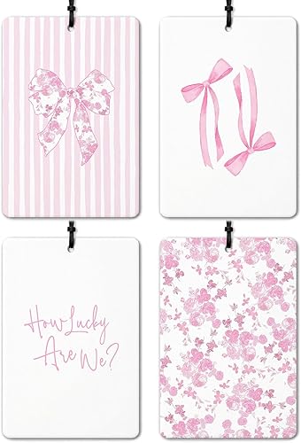 Miniatura 8 de Preppy - Ambientador de coche de leopardo rosa, 4 piezas, moderno retro Lucky 8 Ball Cheetah Ace Card Labios Ambientador colgante para autos, rosado