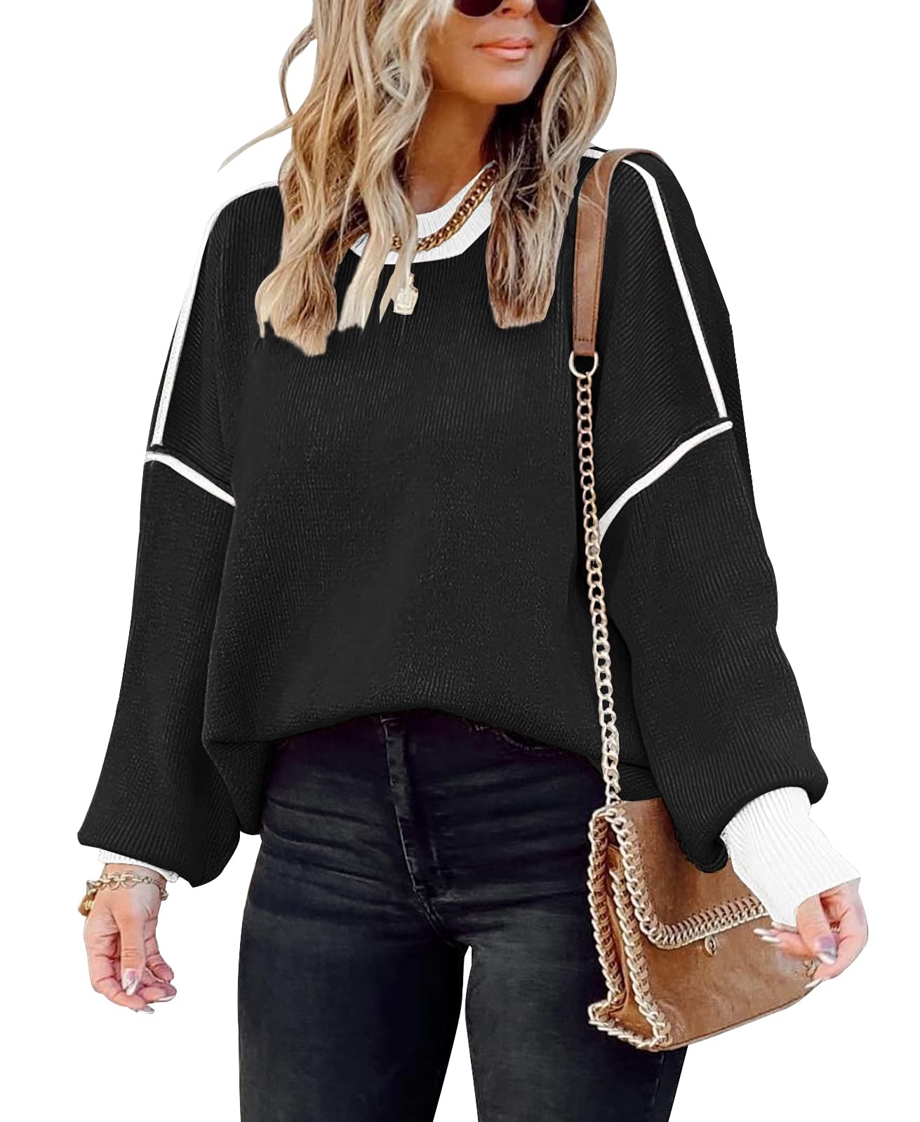 Womens Oversized Sweaters Fall 2026 Fashion Clothes Colorblock Knit Tops