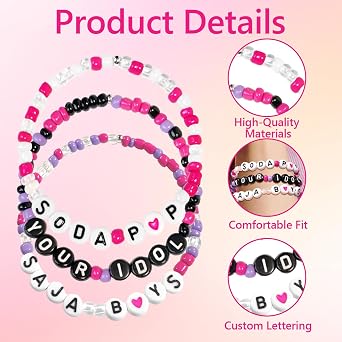 3PCS Kpop Merch Bracelets for Women Men Inspired Friendship Bracelet for Kpop Lovers Stackable Beaded Bracelets Kpop Gifts for Cosplay Outfit Jewelry Birthday Christmas (Saja Boys)