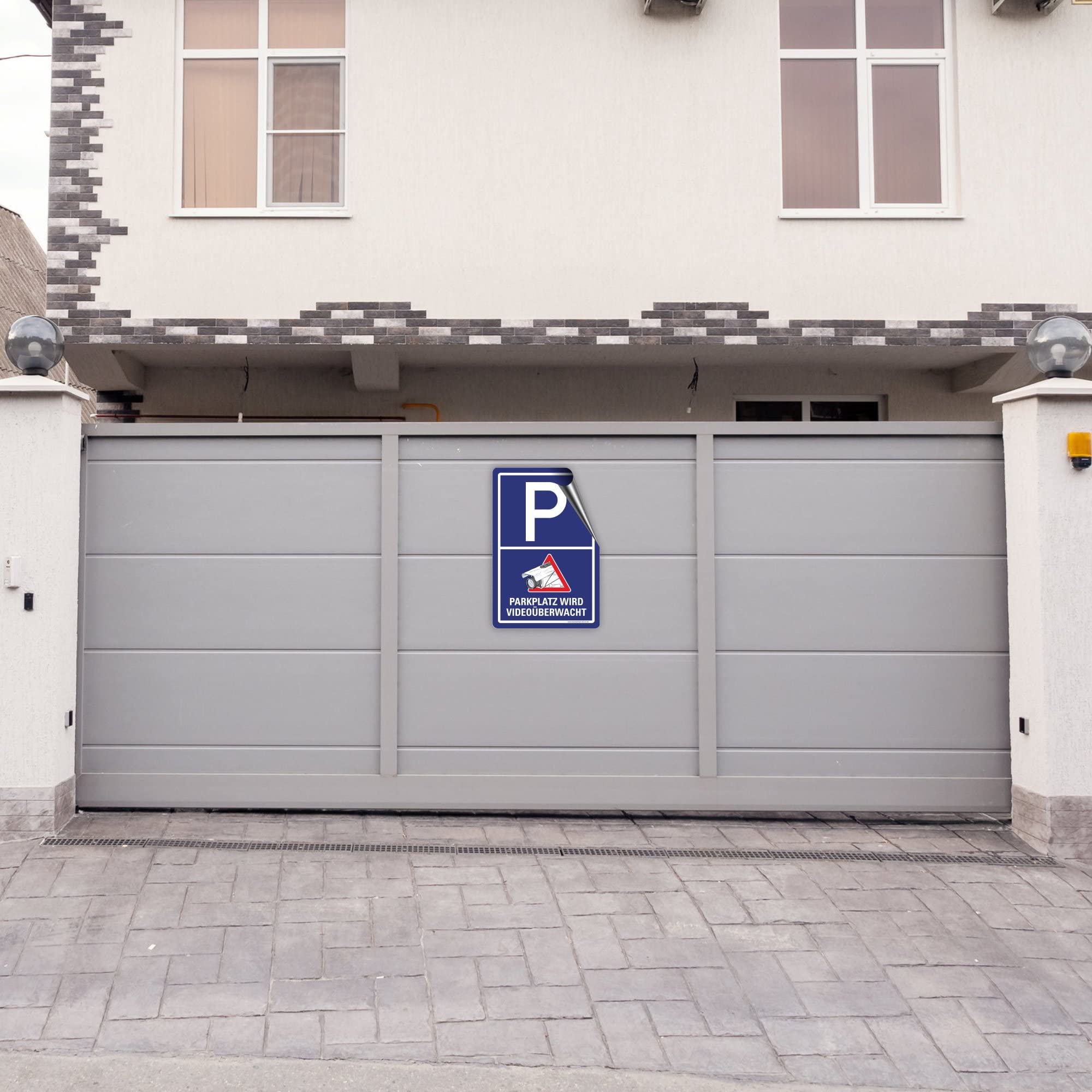 PARKPLATZ IST VIDEOÜBERWACHT Schild zum Markieren eines videoüberwachten Bereiches - Aluverbundplatte für ein Videoüberwachungsschild - (90x60cm AUFKL.)