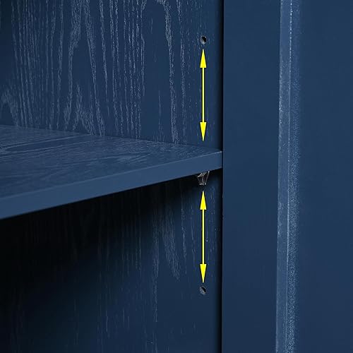 Miniatura 4 de Mesa de buffet moderna, armario de almacenamiento de credenza azul de 60 pulgadas con 4 puertas de ondas de agua talladas para cocina, comedor, sala