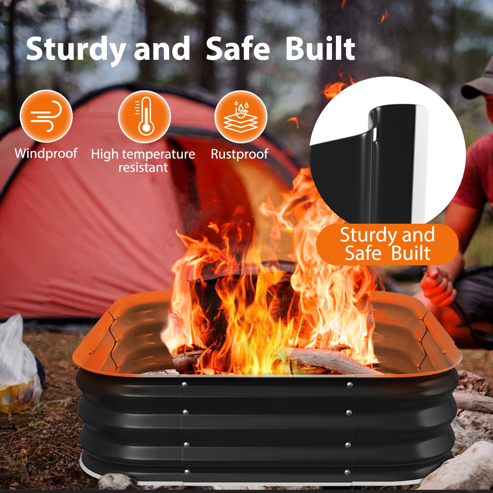 Snapklik.com : 23 Inch Fire Pit, 11 Inch Tall, Square Galvanized Steel