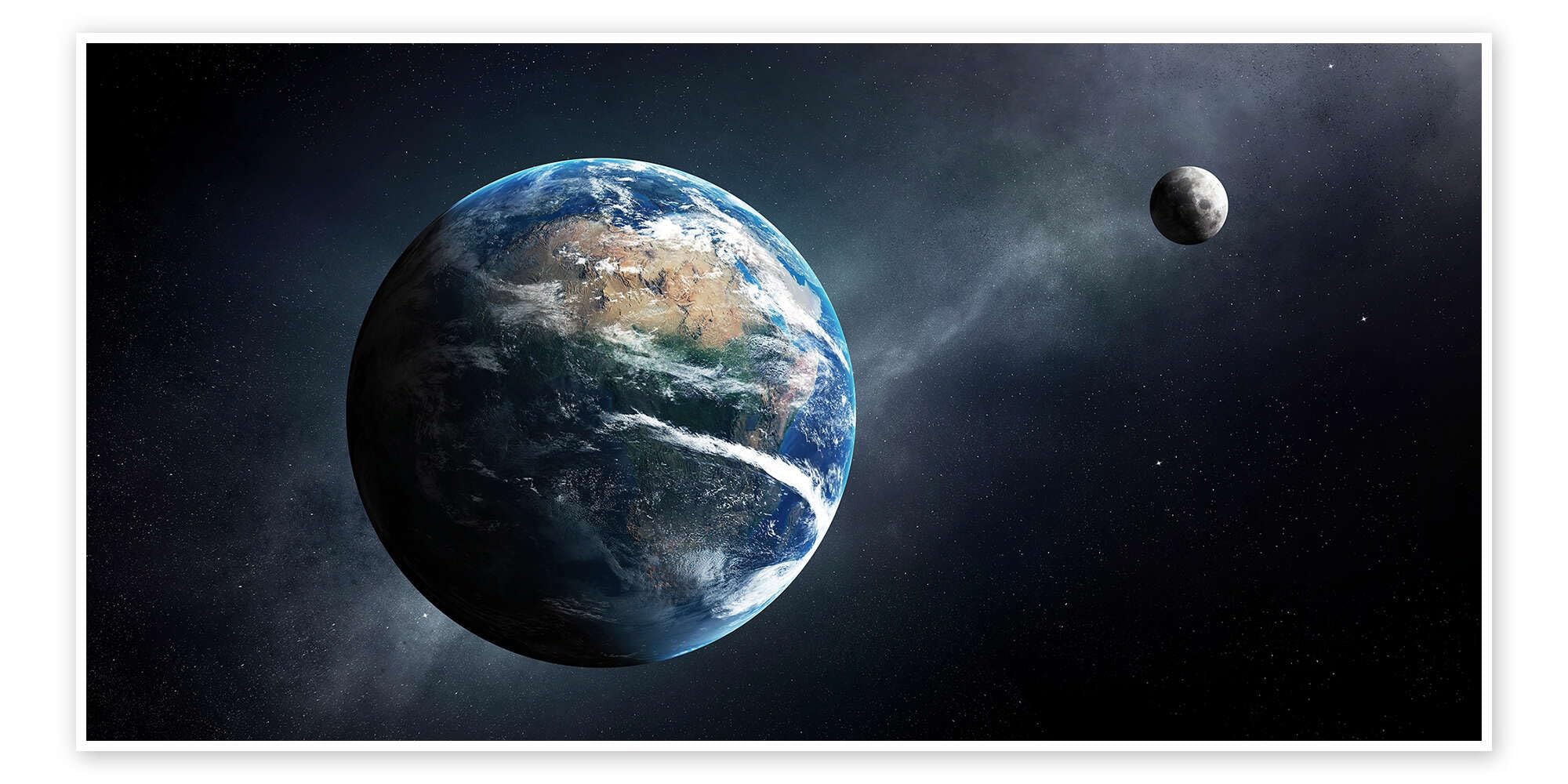 Earth and moon from outer space Plakat