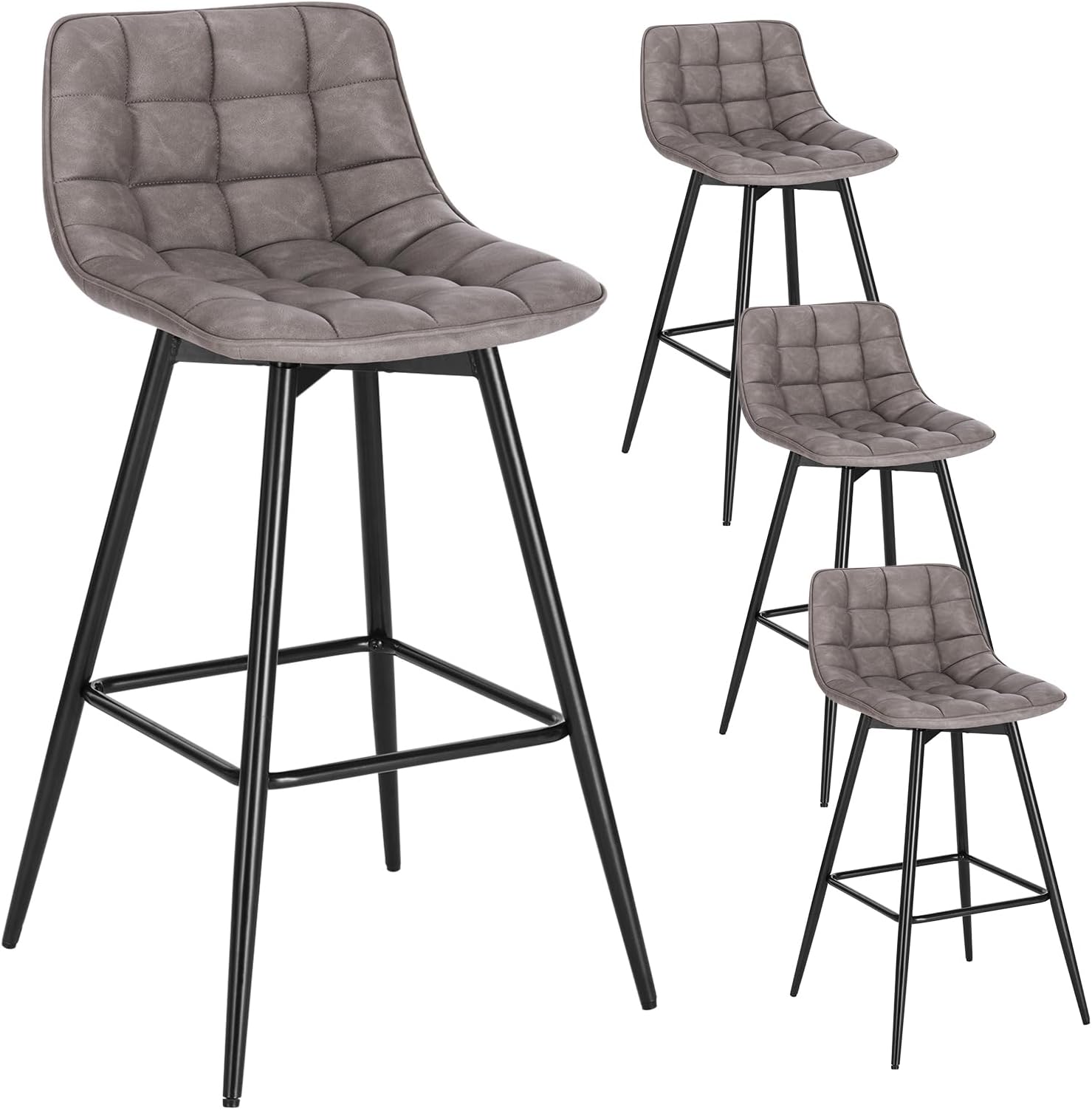 WOLTU Bar Stools Set of 4, Breakfast Kitchen Counter Barstools with Backrests and Footrests, Faux Leather, Dark Grey