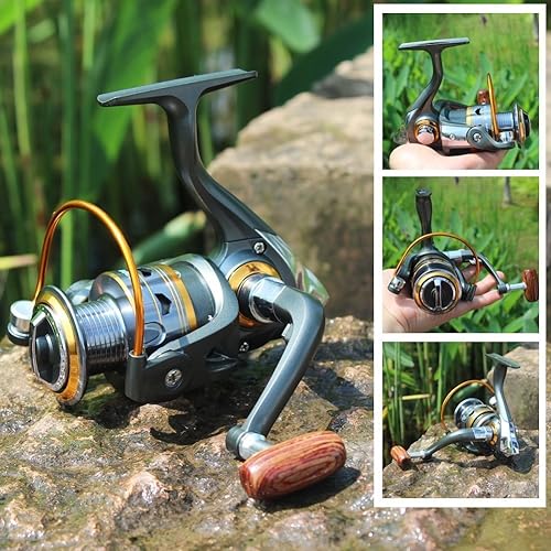 Miniatura 8 de Sougayilang Carretes de pesca giratorios con mango plegable de madera intercambiable izquierda/derecha, cuerpo de metal potente, relación de