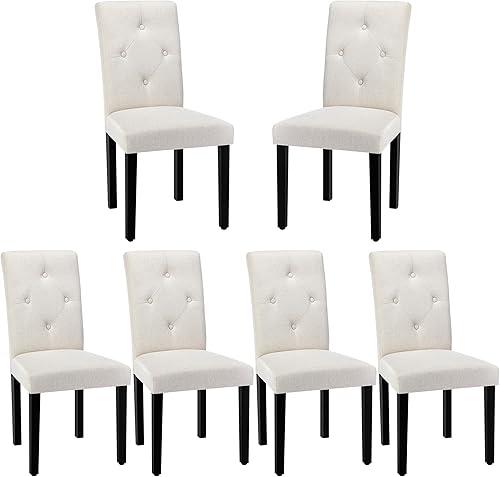 Miniatura 1 de VECELO Juego de 6 sillas de comedor tapizadas, tela moderna y patas de madera maciza y respaldo alto para cocinasala de estar, color beige