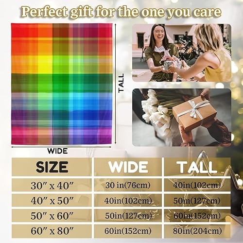 Miniatura 7 de Manta ligera con patrón de cuadros de arco iris, para exteriores, para todas las estaciones, manta suave para sofá, silla, cama, campamento, picnic