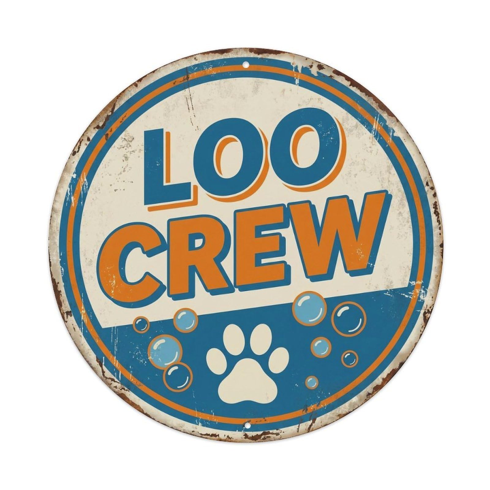 Loo Crew Bathroom Humor Restroom Rules Vintage Type Classic Badge Metal Tin Sign Plaque Wall Decor for Cafe, Man Cave, Club Bar, Office, Home Garden Round Metal Poster 8x8Inch