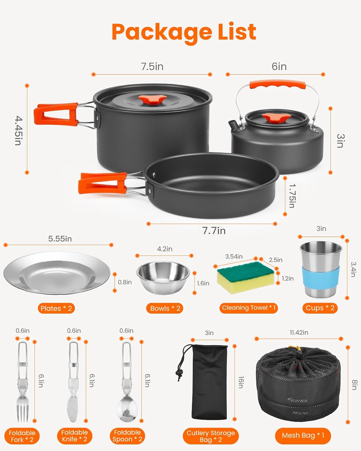 21Pcs Camping Cookware Mess Kit for 2, Lightweight Camping Kitchen Pots and Pans Set, Portable Cooking Essentials for Backpacking, Hiking and Picnic