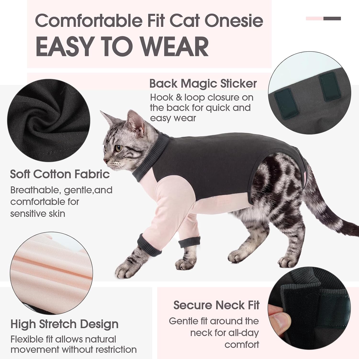 QBLEEV Cat Recovery Suit for Foreleg, Cat Onesie After Surgery for Female Male, Anti Licking Surgical Suit for Spay Neuter, Front Leg Protection with Long Sleeve, Soft Pajamas for Wounds Skin Disease