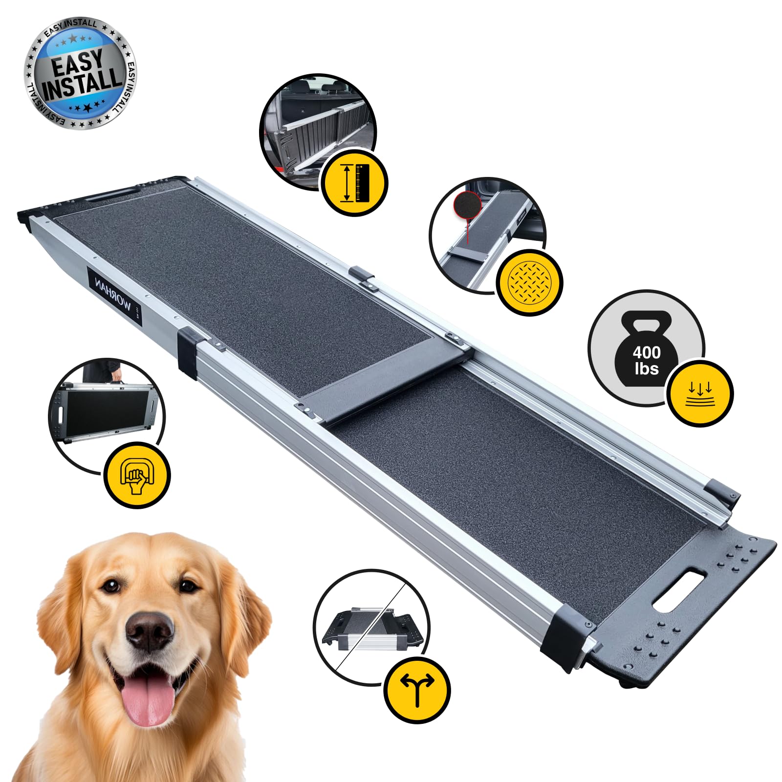 Rampa Telescopica Allungabile fino a 180 kg Alluminio per Cane Animali Domestici 175x41cm DRT41