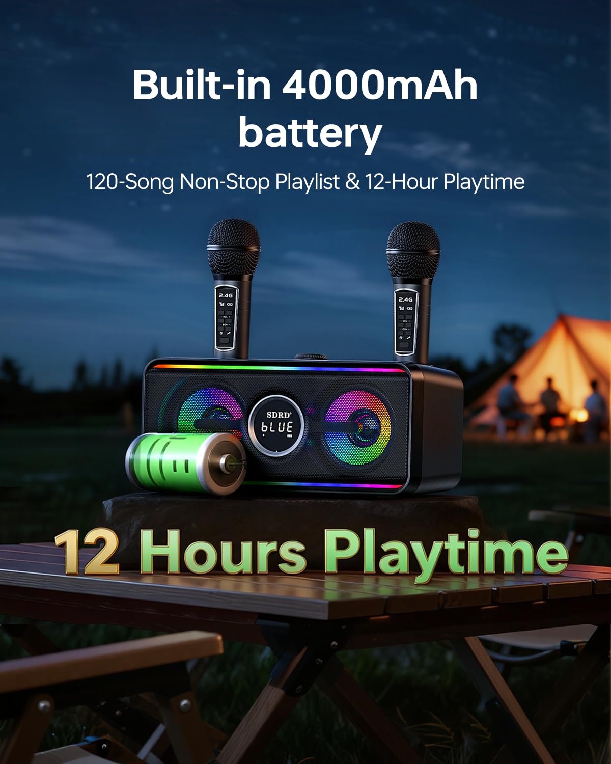 216 Macchina per Karaoke Bluetooth per Adulti e Bambini con Custodia e Stazione di Ricarica, Potente Sistema Karaoke, 12 ore di Riproduzione, Microfono Wireless Ricaricabile
