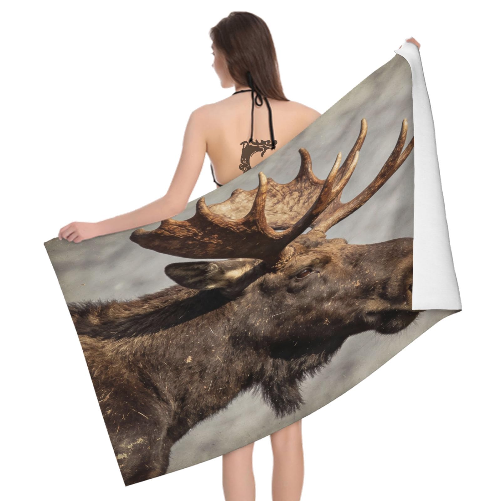 Leichong 3D Moose Beach Towel Large Microfiber Soft Quick Dry for Adults, Animal Bath Towel Lightweight Soft Absorbent for Travel Swimming Pool Sports, 180 x 90 cm